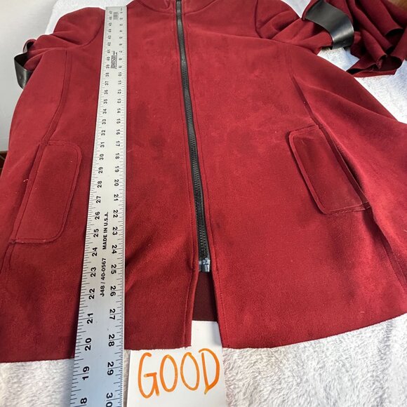 IC by Connie K Womens Red Coat Jacket Large Flared Sleeve Strap Detail Zip Artsy - Picture 8 of 9